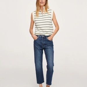 MANGO cropped high waisted straight blue jeans